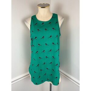 BANANA REPUBLIC Green Sleeveless Tank Top Black Bird Pattern Back Zip Small